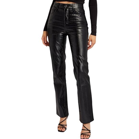NWT Good American Good Icon Faux Leather Straight Jeans Size 8/29 Retail $175 - Picture 1 of 7